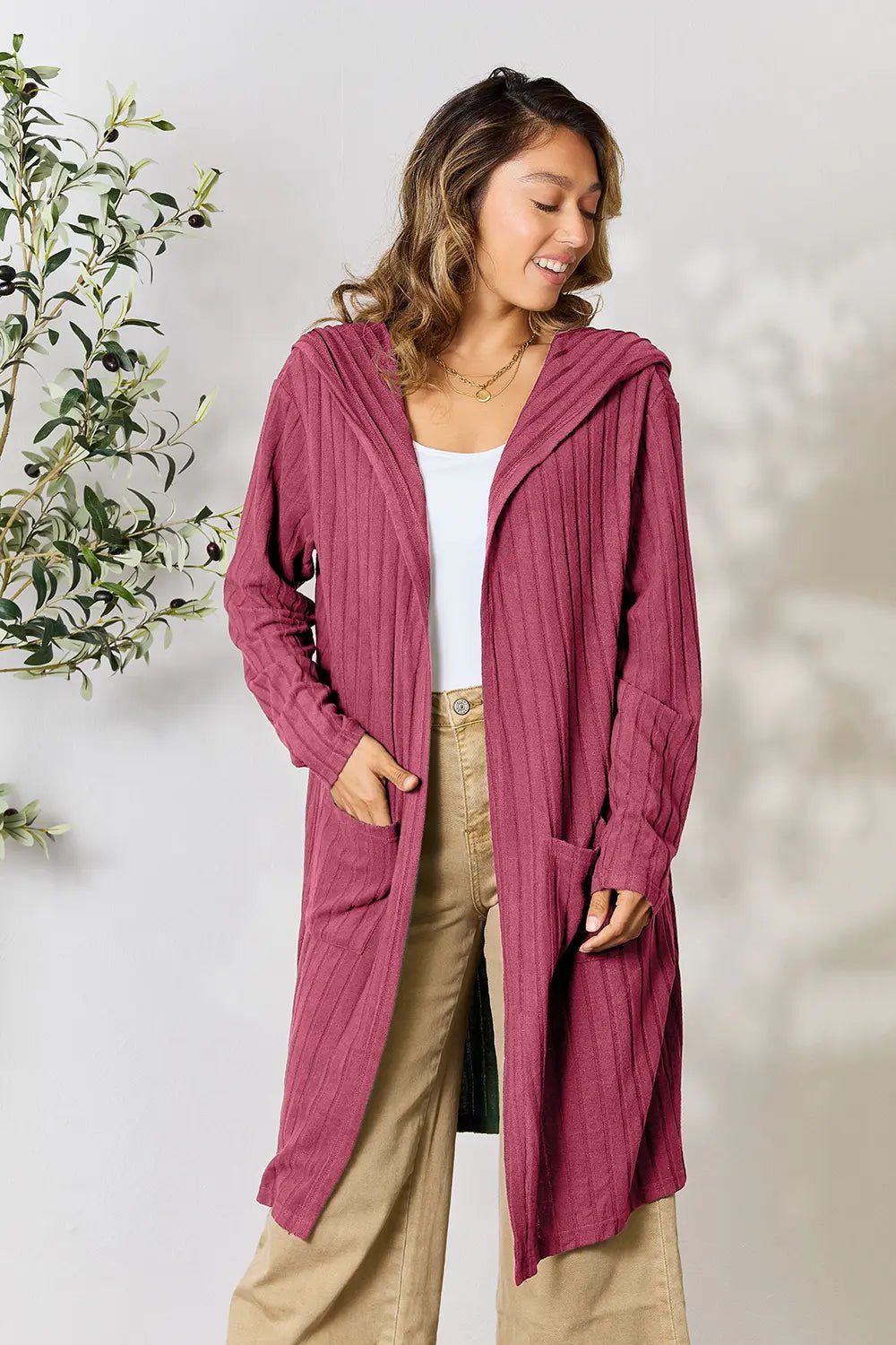 Basic Bae Full Size Hooded Sweater Cardigan - The Coin Has A Say