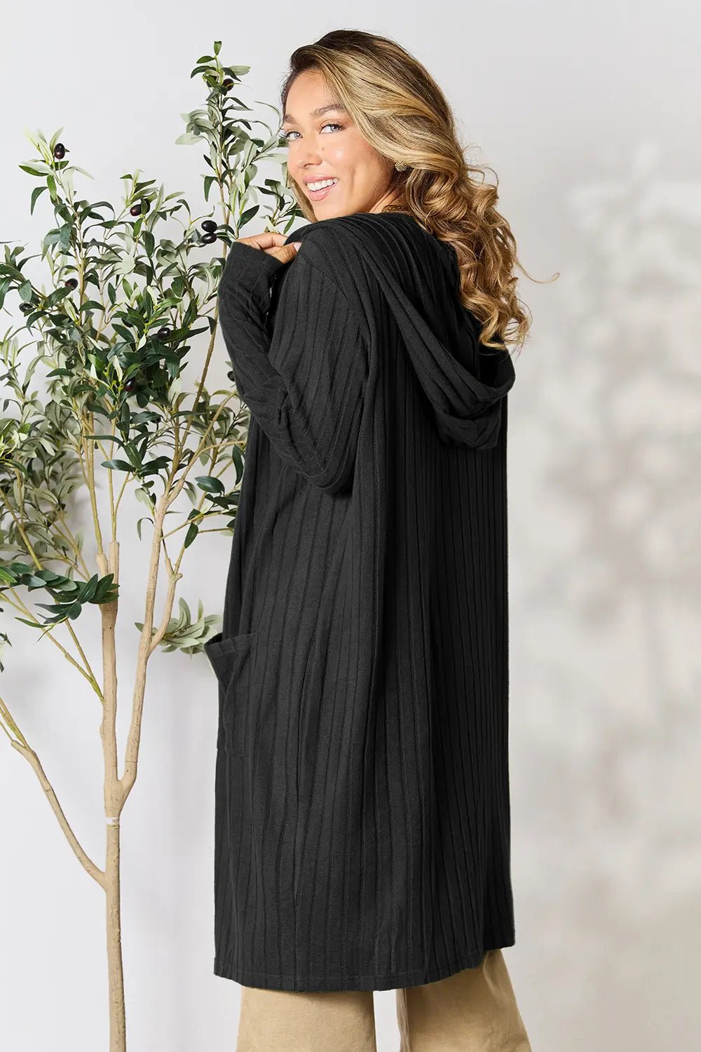 Basic Bae Full Size Hooded Sweater Cardigan - The Coin Has A Say