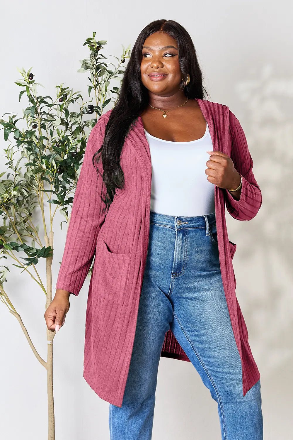 Basic Bae Full Size Hooded Sweater Cardigan - The Coin Has A Say