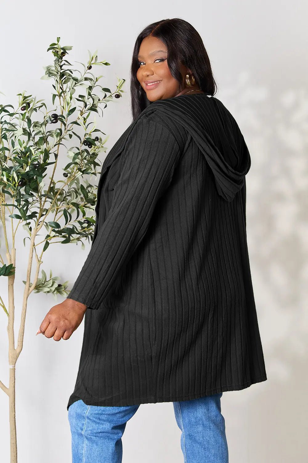 Basic Bae Full Size Hooded Sweater Cardigan - The Coin Has A Say