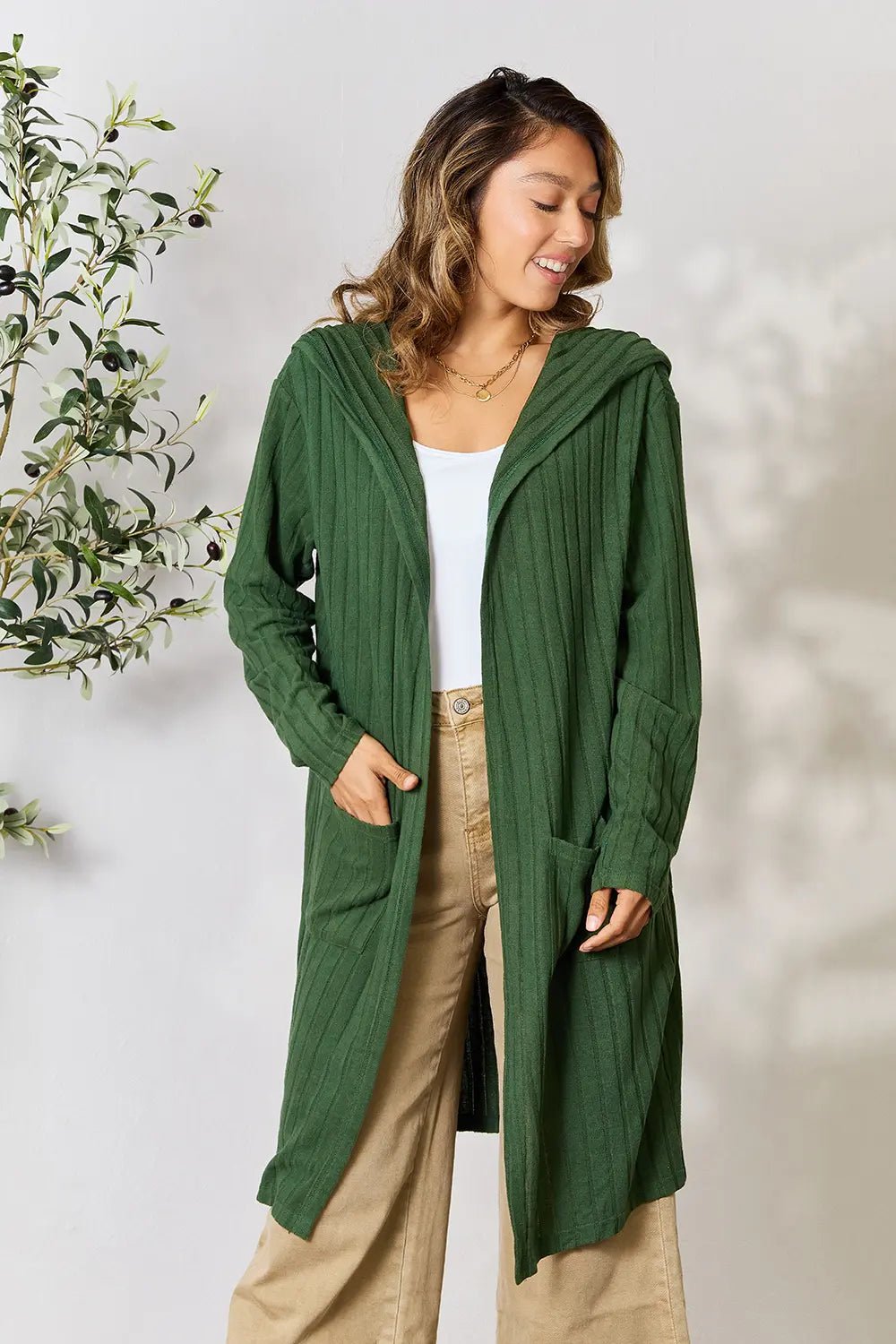 Basic Bae Full Size Hooded Sweater Cardigan - The Coin Has A Say