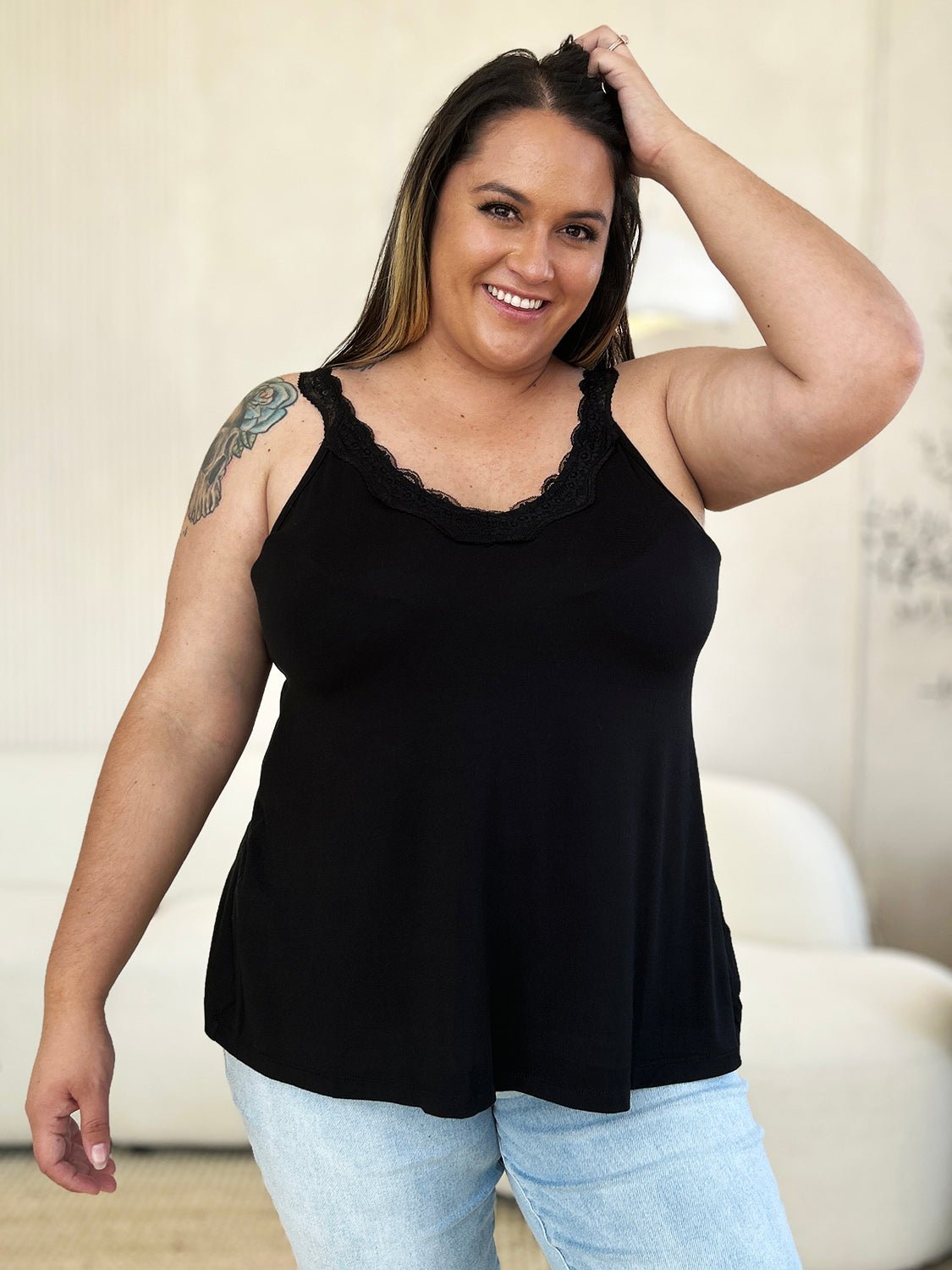 Basic Bae Full Size Lace Detail V-Neck Cutout Cami - The Coin Has A Say