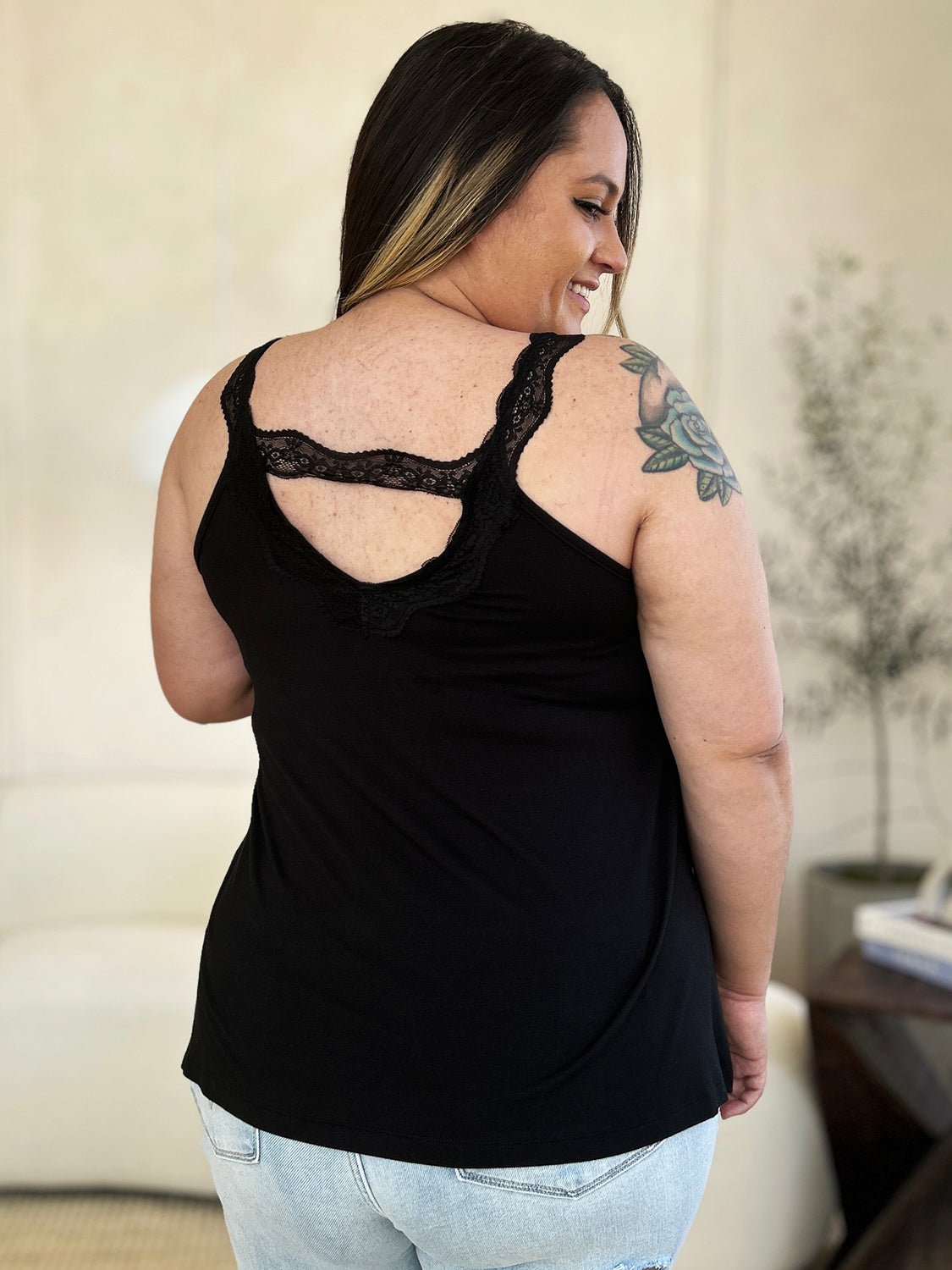 Basic Bae Full Size Lace Detail V-Neck Cutout Cami - The Coin Has A Say