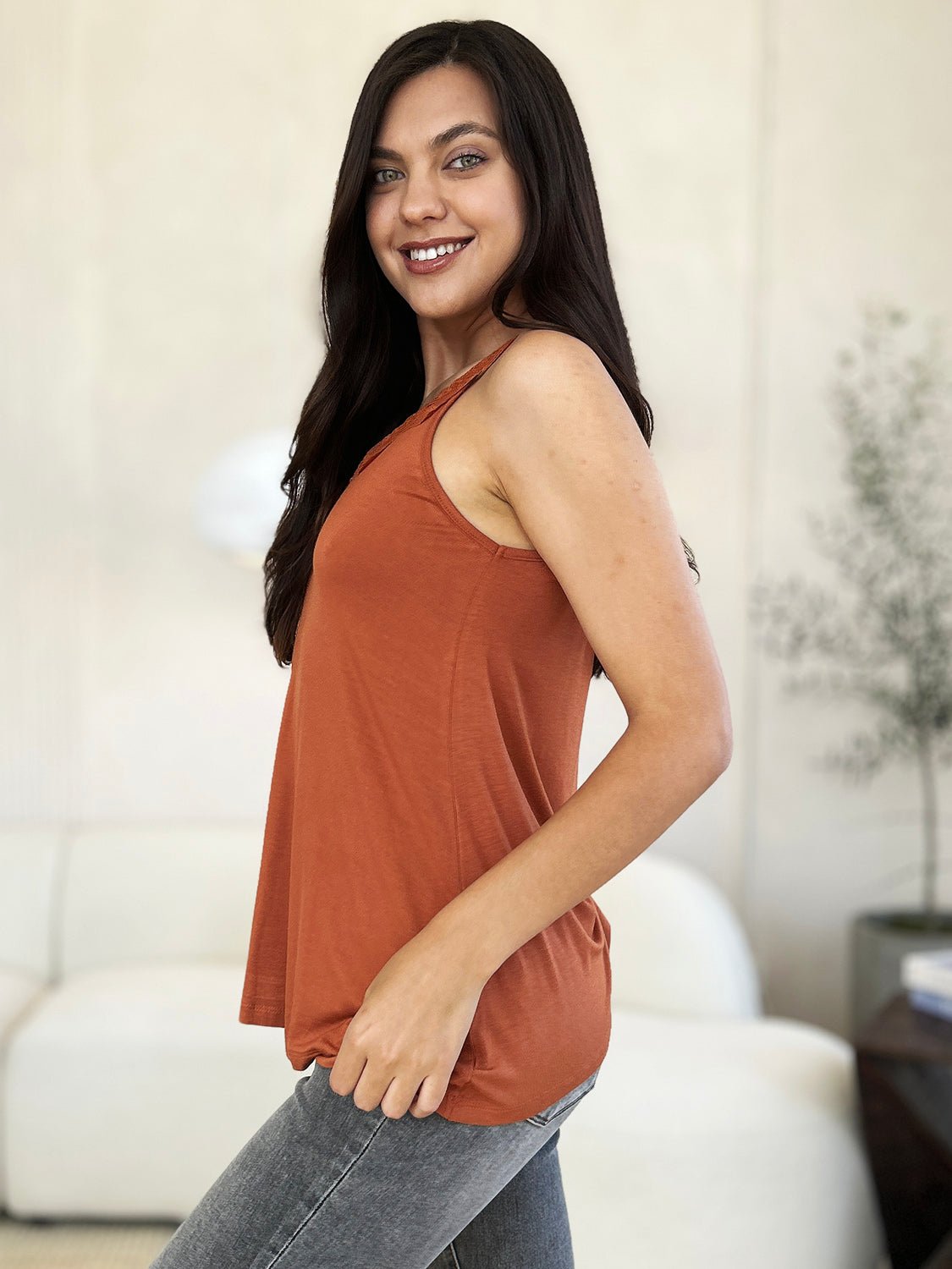 Basic Bae Full Size Lace Detail V-Neck Cutout Cami - The Coin Has A Say
