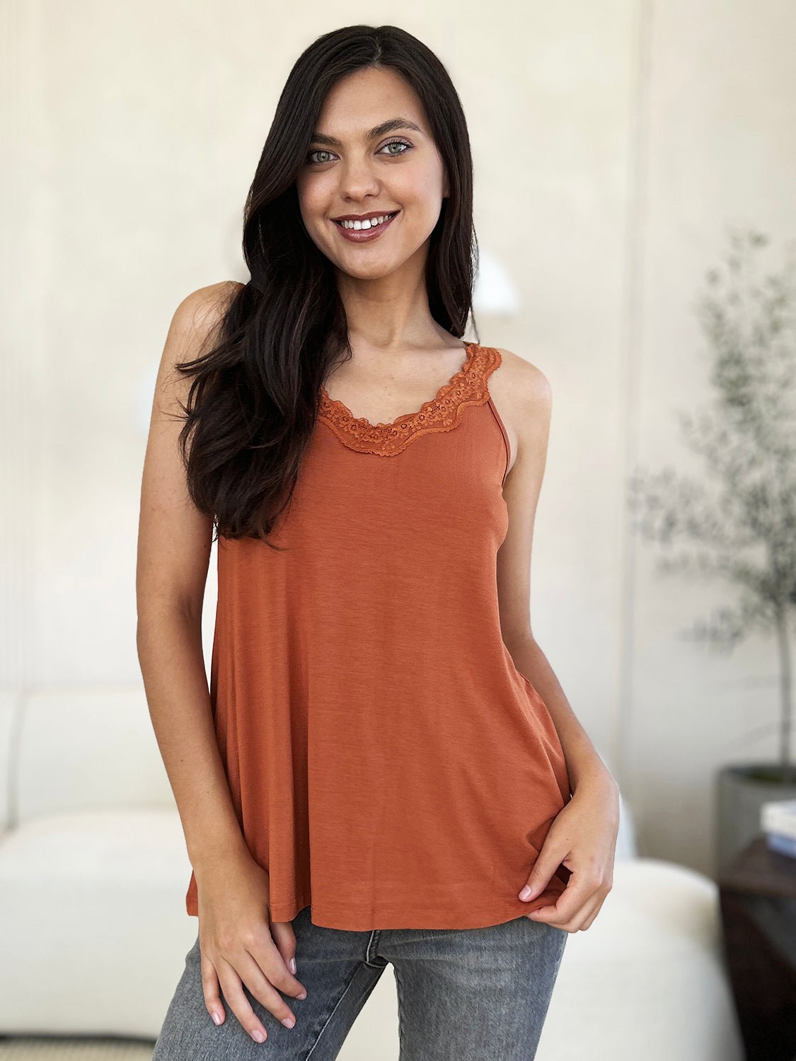 Basic Bae Full Size Lace Detail V-Neck Cutout Cami - The Coin Has A Say