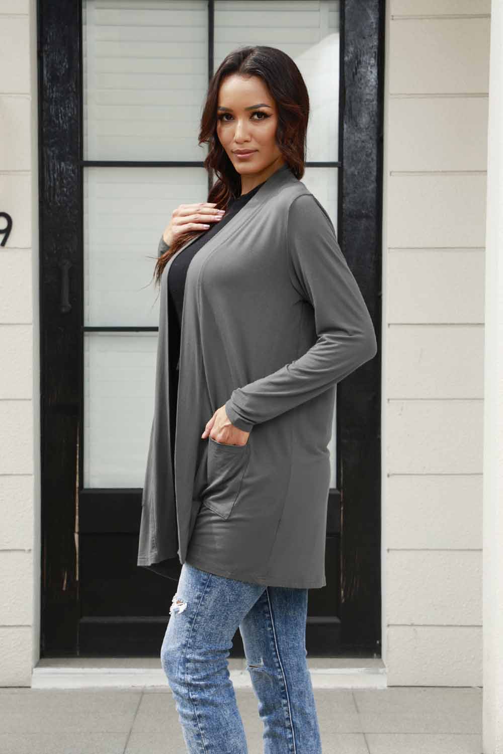 Basic Bae Full Size Open Front Long Sleeve Cardigan with Pockets - The Coin Has A Say