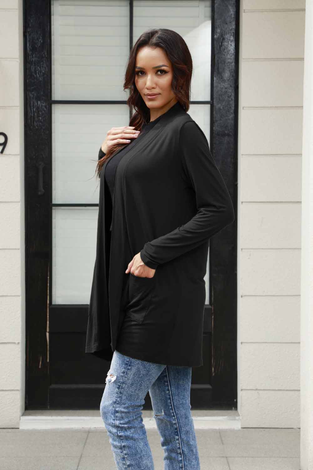 Basic Bae Full Size Open Front Long Sleeve Cardigan with Pockets - The Coin Has A Say