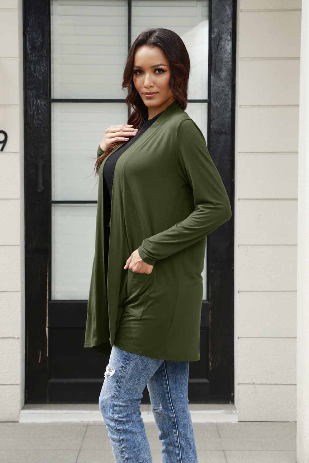 Basic Bae Full Size Open Front Long Sleeve Cardigan with Pockets - The Coin Has A Say