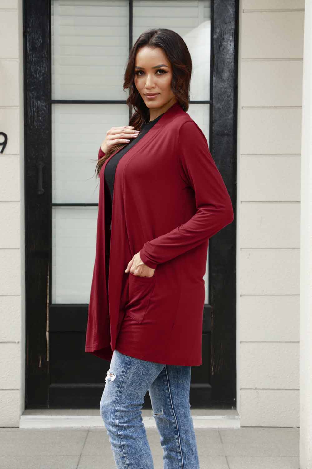 Basic Bae Full Size Open Front Long Sleeve Cardigan with Pockets - The Coin Has A Say