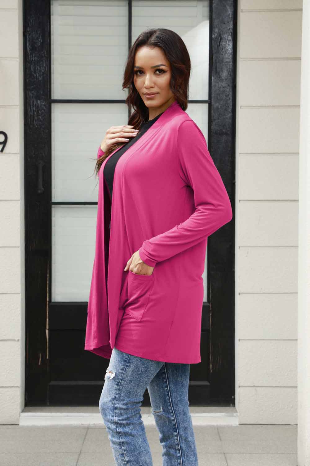 Basic Bae Full Size Open Front Long Sleeve Cardigan with Pockets - The Coin Has A Say