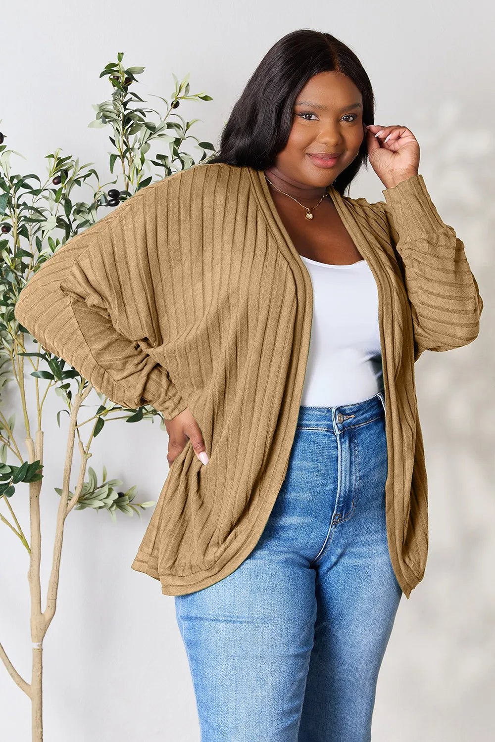 Basic Bae Full Size Ribbed Cocoon Cardigan - The Coin Has A Say