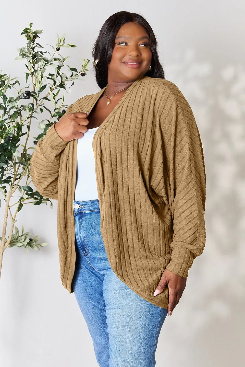 Basic Bae Full Size Ribbed Cocoon Cardigan - The Coin Has A Say