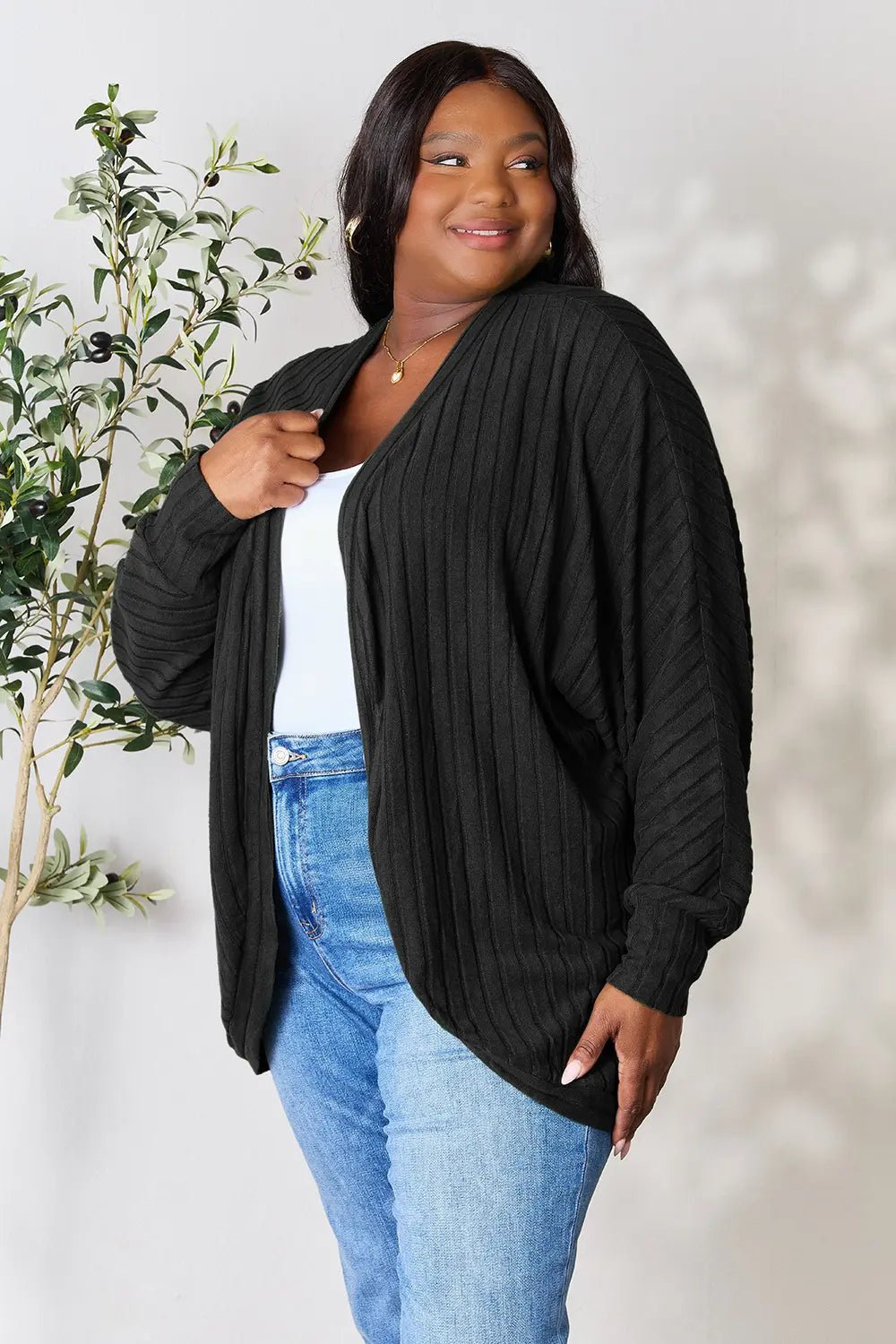 Basic Bae Full Size Ribbed Cocoon Cardigan - The Coin Has A Say