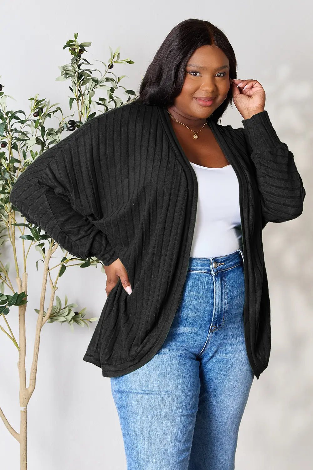 Basic Bae Full Size Ribbed Cocoon Cardigan - The Coin Has A Say