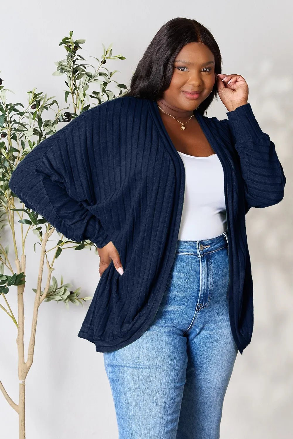 Basic Bae Full Size Ribbed Cocoon Cardigan - The Coin Has A Say