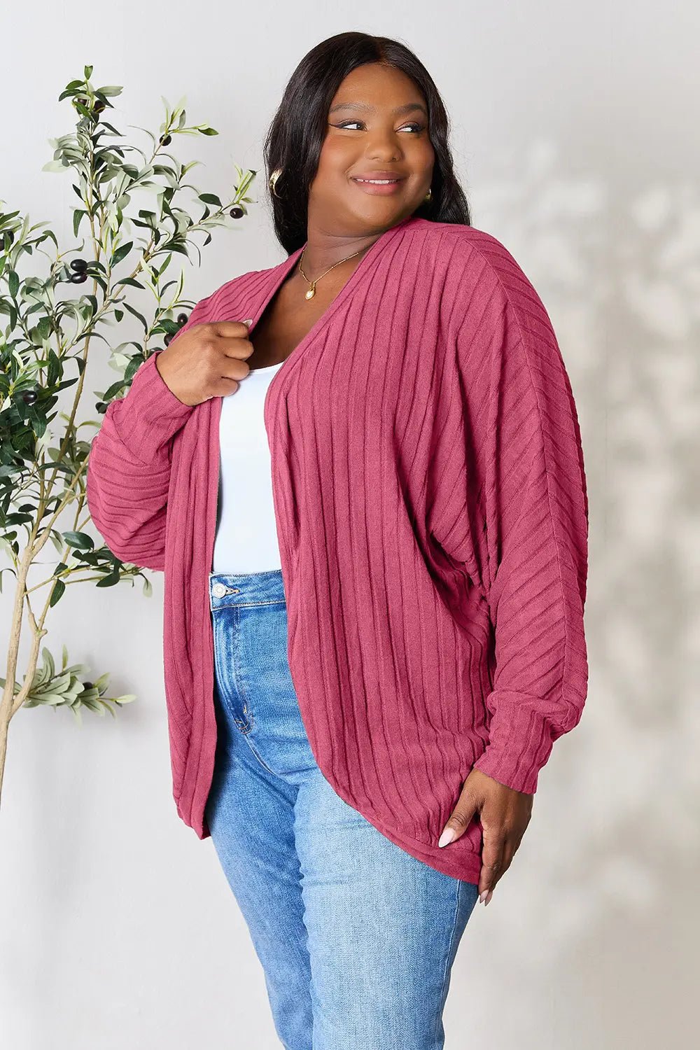 Basic Bae Full Size Ribbed Cocoon Cardigan - The Coin Has A Say