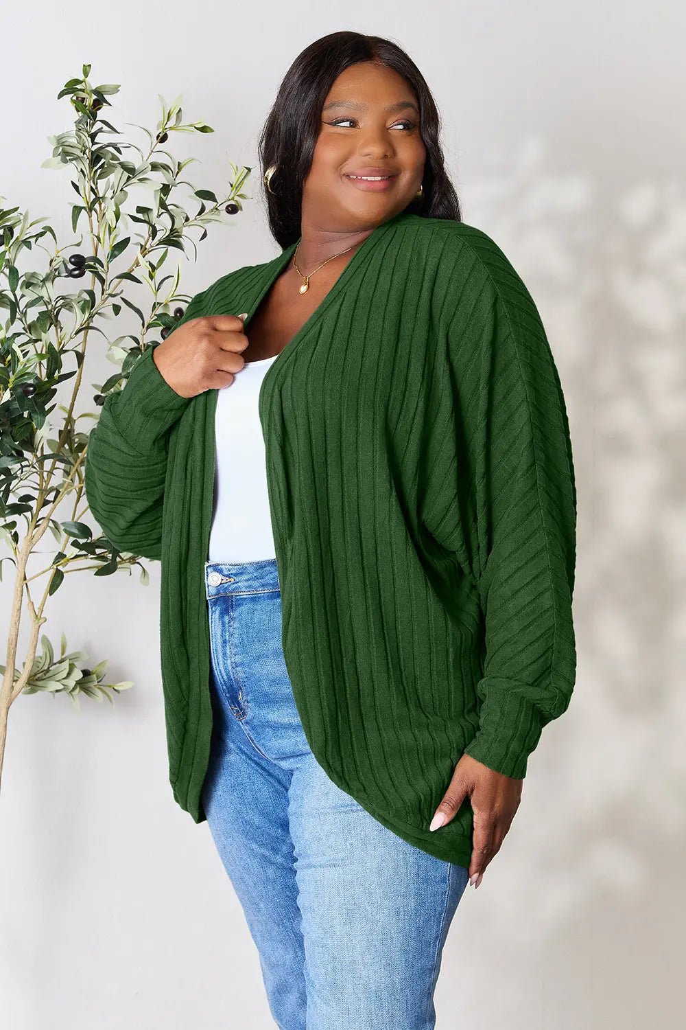 Basic Bae Full Size Ribbed Cocoon Cardigan - The Coin Has A Say