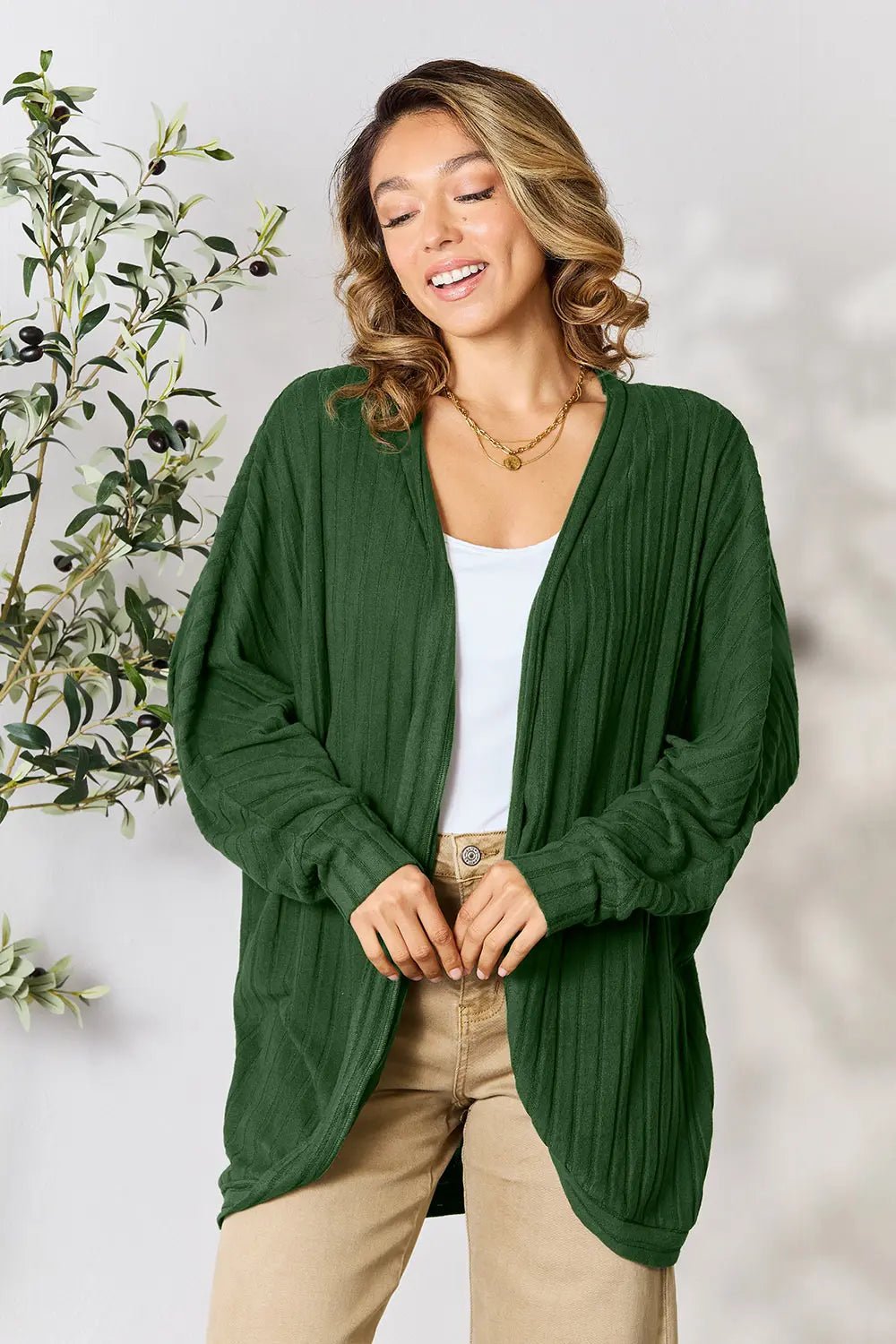Basic Bae Full Size Ribbed Cocoon Cardigan - The Coin Has A Say