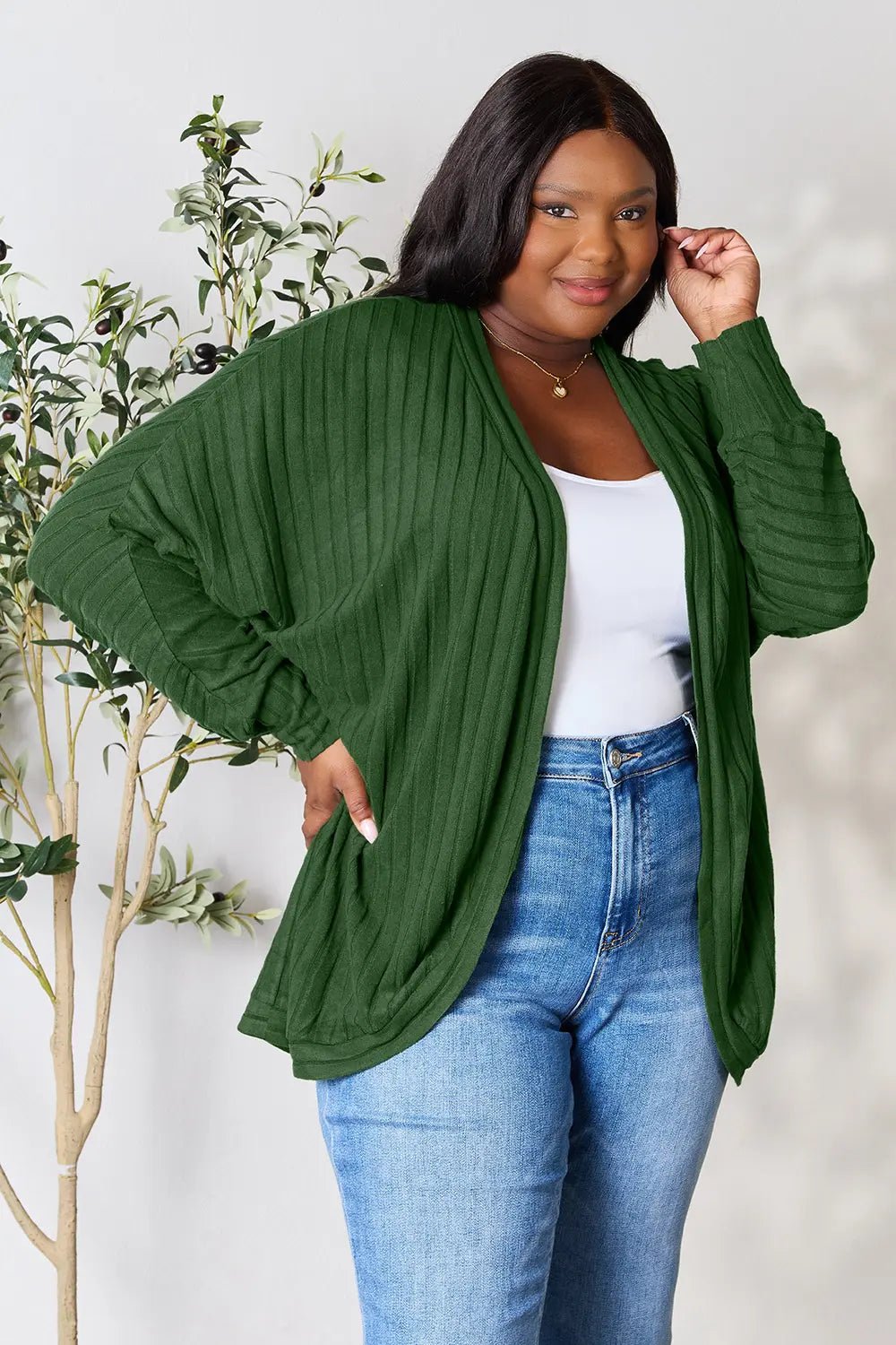 Basic Bae Full Size Ribbed Cocoon Cardigan - The Coin Has A Say