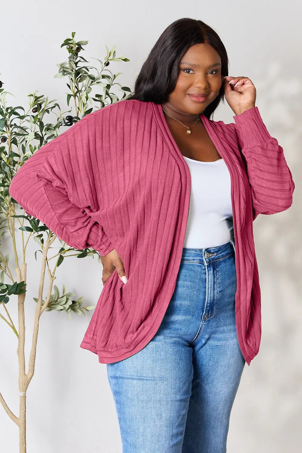 Basic Bae Full Size Ribbed Cocoon Cardigan - The Coin Has A Say