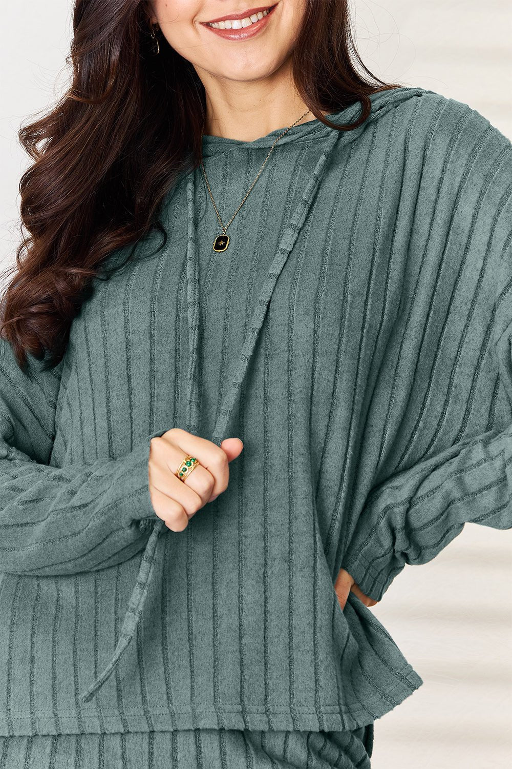 Basic Bae Full Size Ribbed Drawstring Hooded Top and Straight Pants Set - The Coin Has A Say