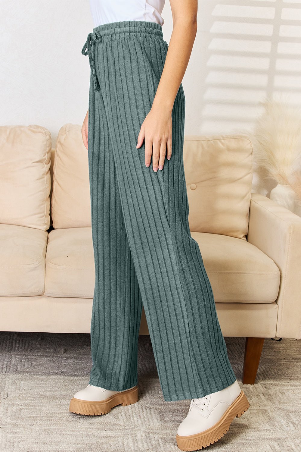 Basic Bae Full Size Ribbed Drawstring Hooded Top and Straight Pants Set - The Coin Has A Say