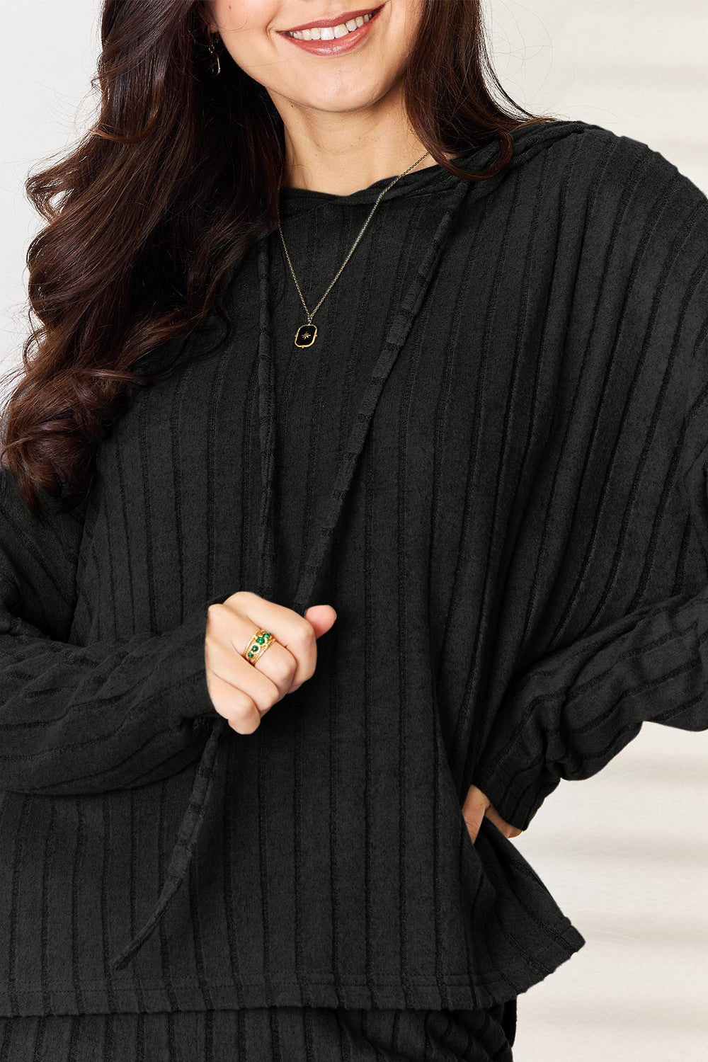 Basic Bae Full Size Ribbed Drawstring Hooded Top and Straight Pants Set - The Coin Has A Say