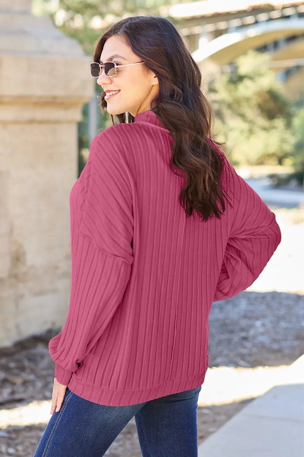 Basic Bae Full Size Ribbed Exposed Seam Mock Neck Knit Top - The Coin Has A Say