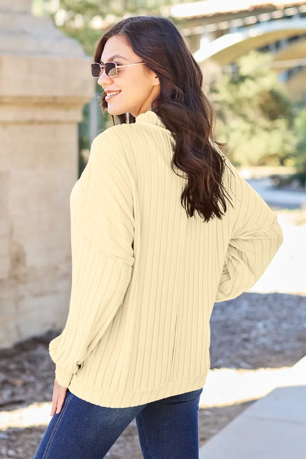 Basic Bae Full Size Ribbed Exposed Seam Mock Neck Knit Top - The Coin Has A Say