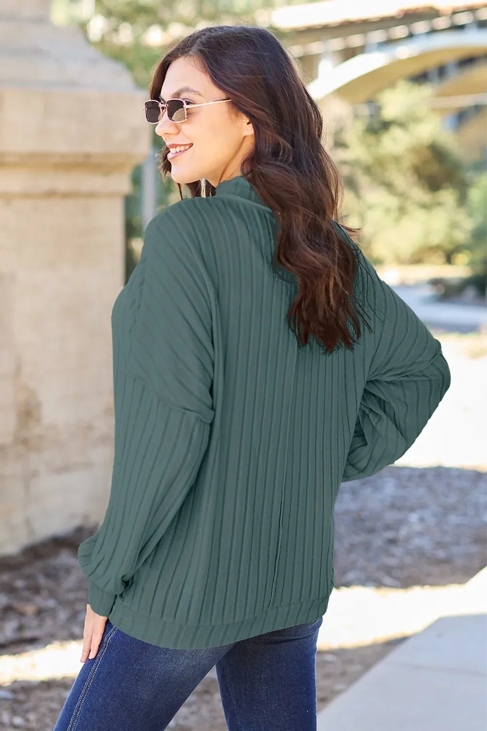 Basic Bae Full Size Ribbed Exposed Seam Mock Neck Knit Top - The Coin Has A Say