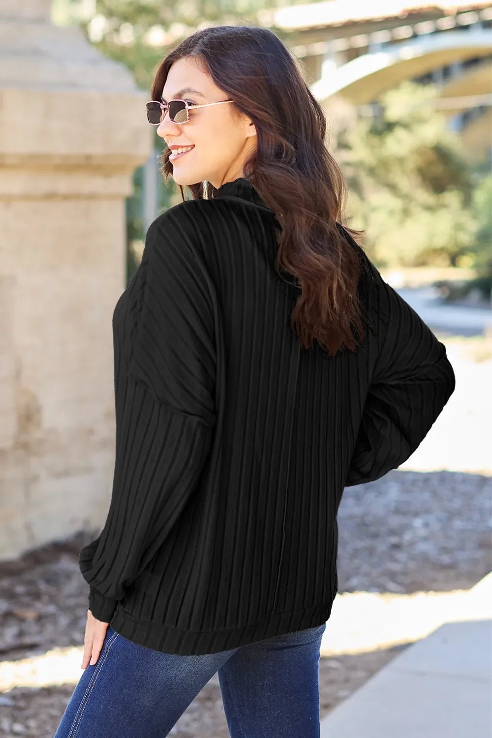 Basic Bae Full Size Ribbed Exposed Seam Mock Neck Knit Top - The Coin Has A Say
