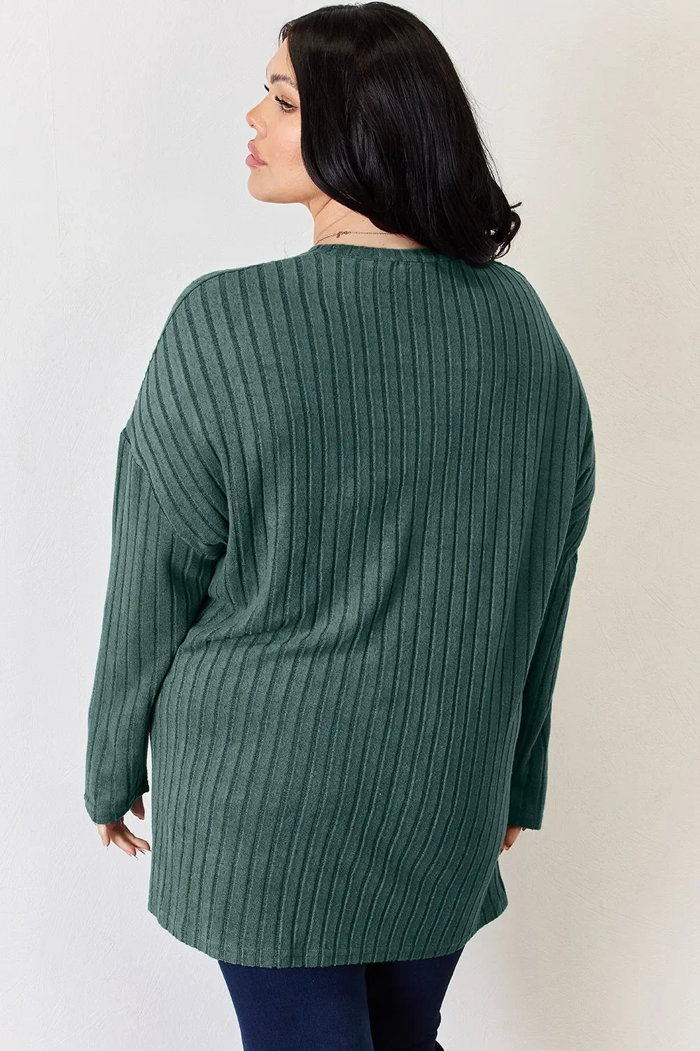 Basic Bae Full Size Ribbed Half Button Long Sleeve High-Low T-Shirt - The Coin Has A Say