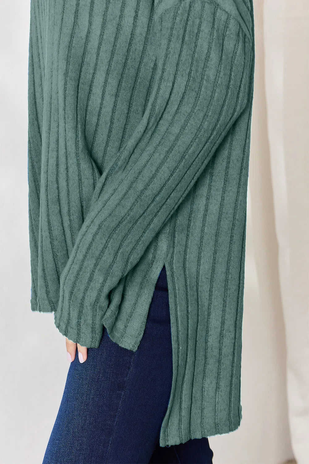 Basic Bae Full Size Ribbed Half Button Long Sleeve High-Low T-Shirt - The Coin Has A Say