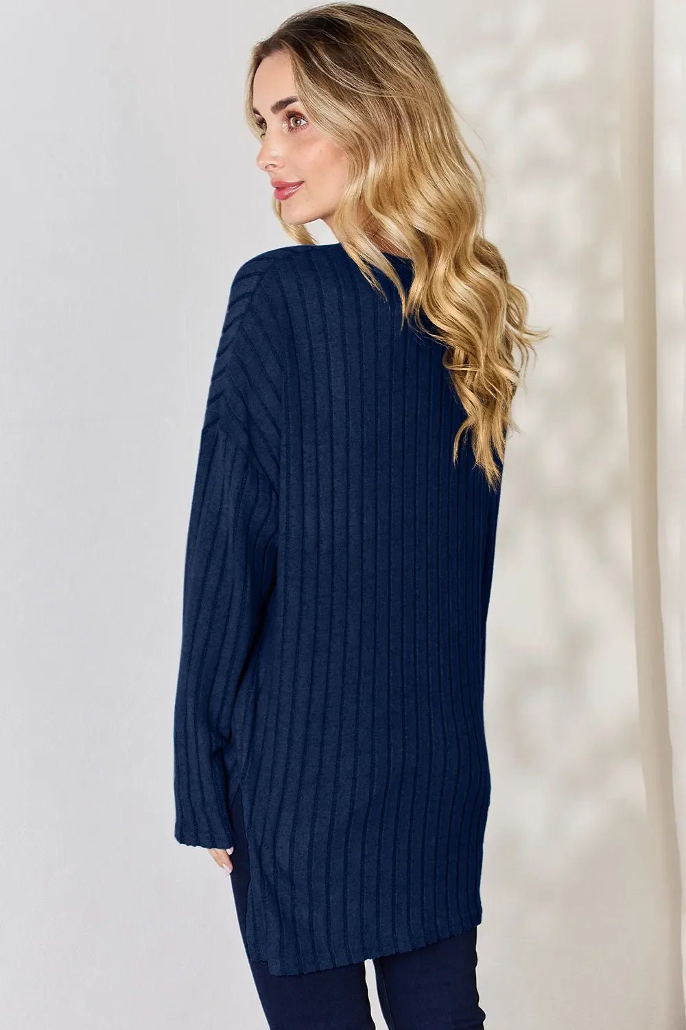 Basic Bae Full Size Ribbed Half Button Long Sleeve High-Low T-Shirt - The Coin Has A Say