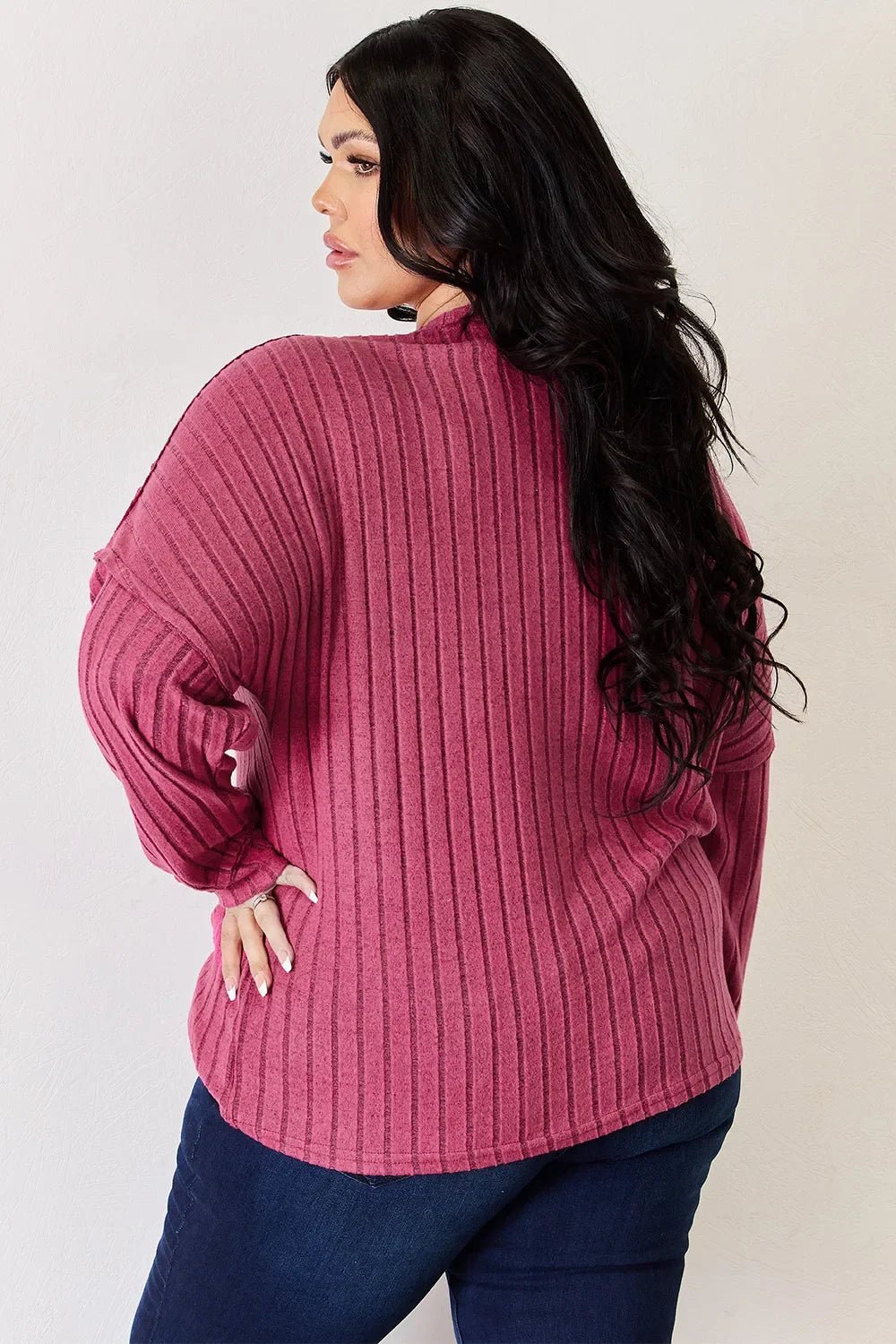 Basic Bae Full Size Ribbed Half Button Long Sleeve High-Low T-Shirt - The Coin Has A Say