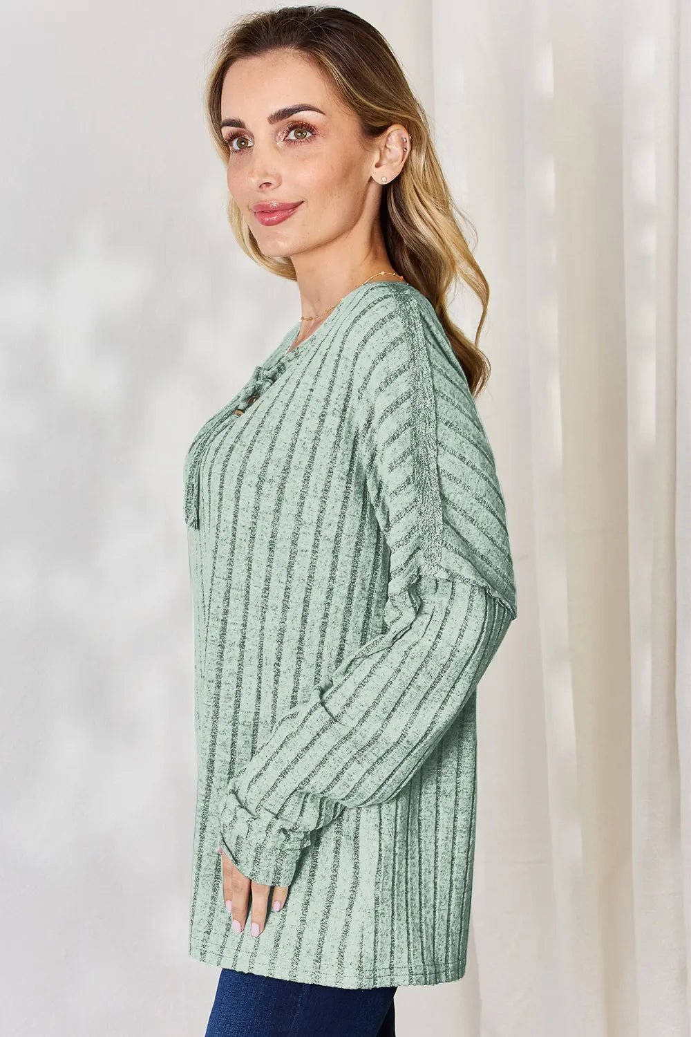 Basic Bae Full Size Ribbed Half Button Long Sleeve T-Shirt - The Coin Has A Say