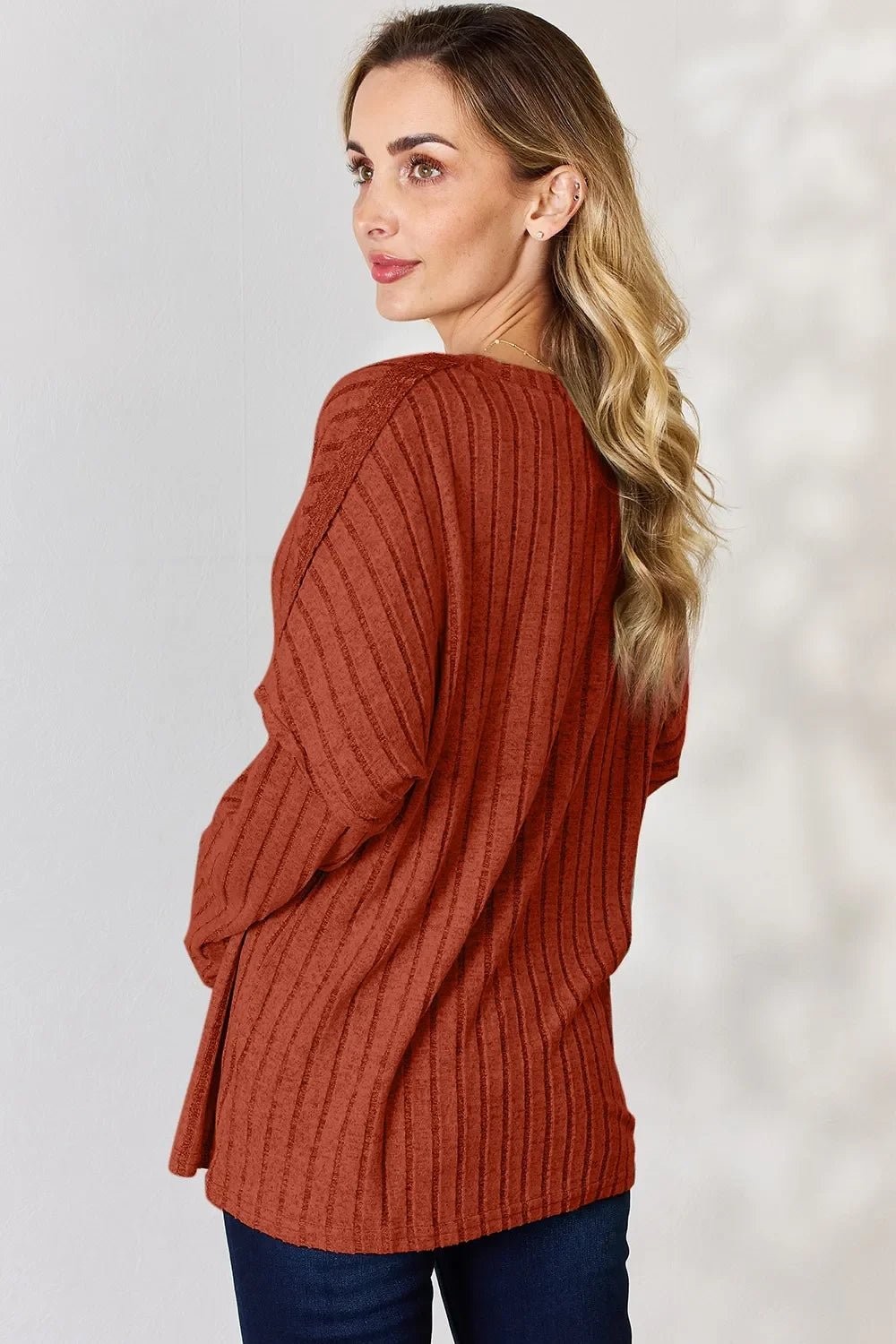 Basic Bae Full Size Ribbed Half Button Long Sleeve T-Shirt - The Coin Has A Say
