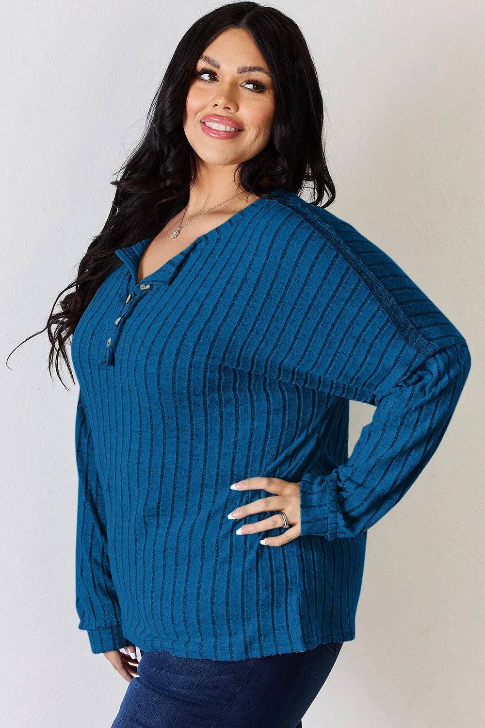 Basic Bae Full Size Ribbed Half Button Long Sleeve T-Shirt - The Coin Has A Say
