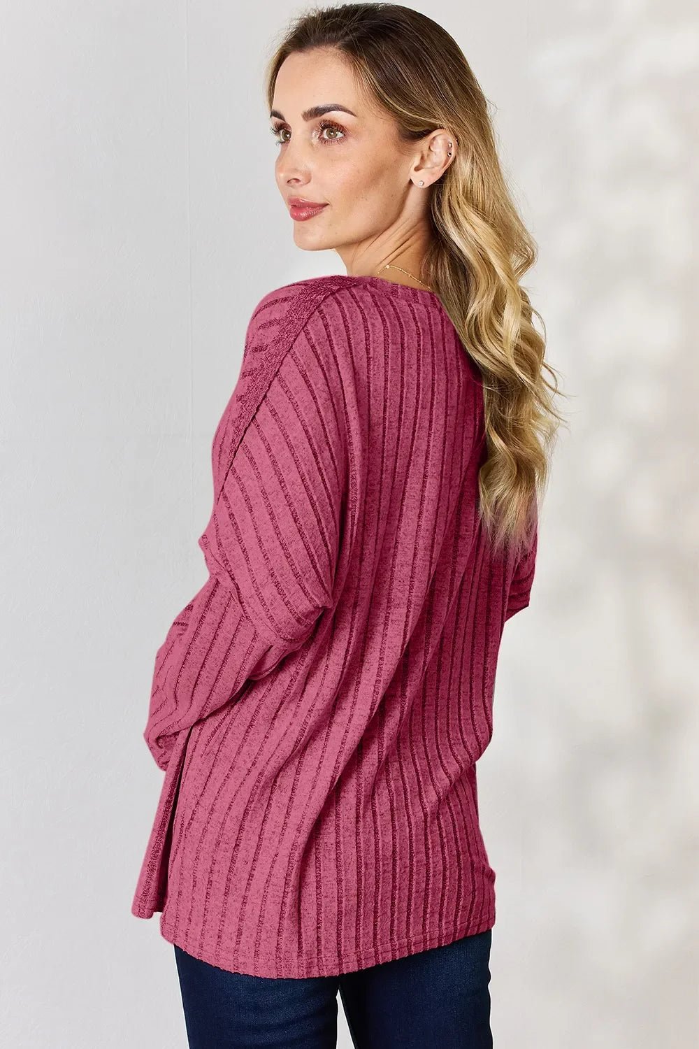Basic Bae Full Size Ribbed Half Button Long Sleeve T-Shirt - The Coin Has A Say