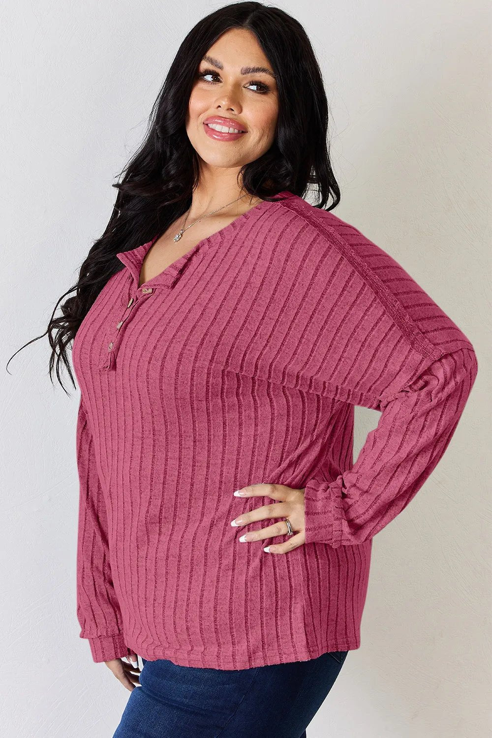 Basic Bae Full Size Ribbed Half Button Long Sleeve T-Shirt - The Coin Has A Say