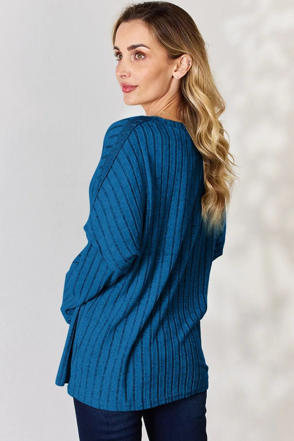 Basic Bae Full Size Ribbed Half Button Long Sleeve T-Shirt - The Coin Has A Say