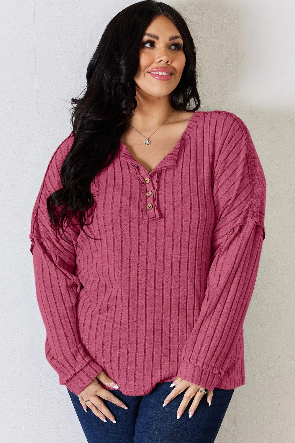 Basic Bae Full Size Ribbed Half Button Long Sleeve T-Shirt - The Coin Has A Say