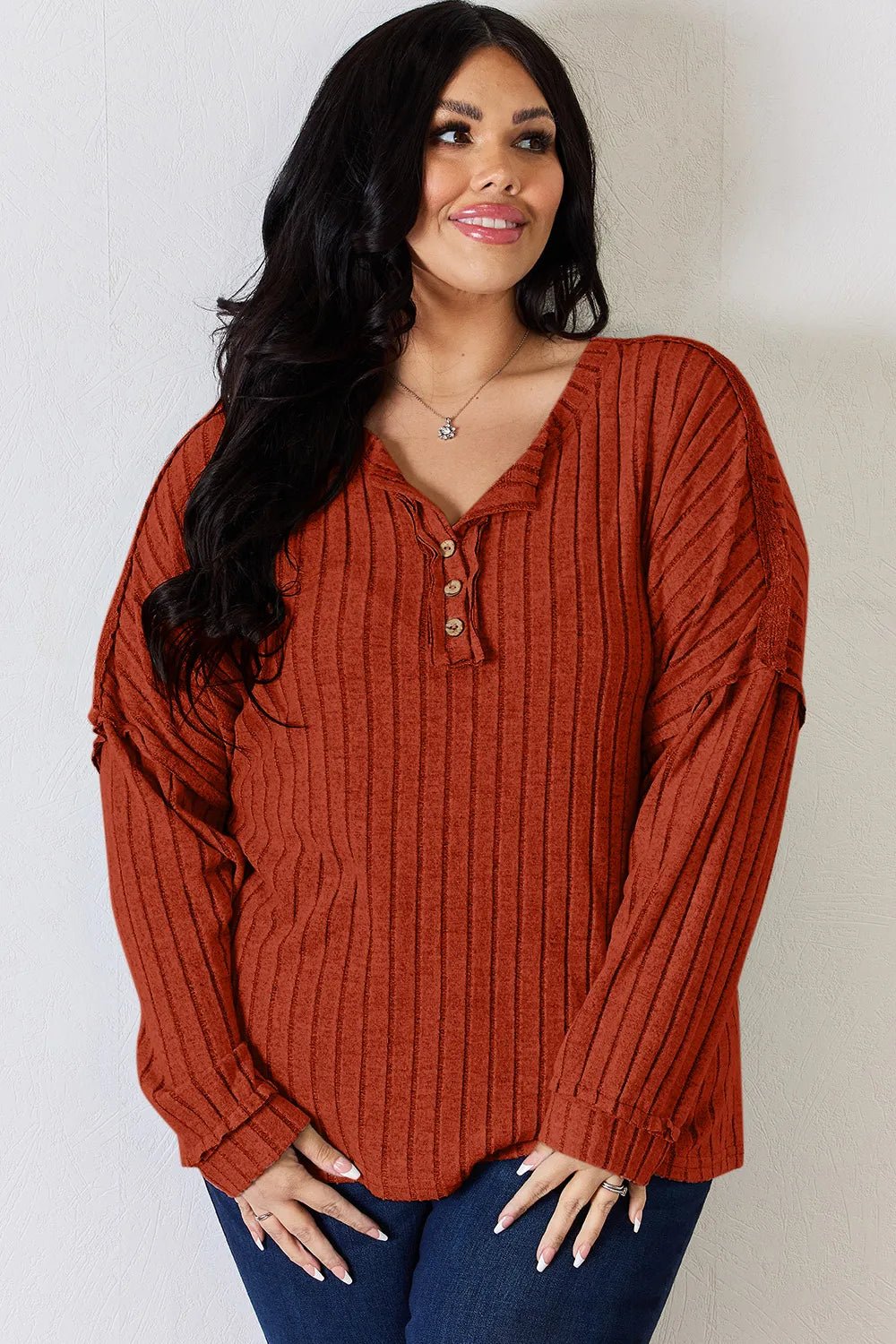 Basic Bae Full Size Ribbed Half Button Long Sleeve T-Shirt - The Coin Has A Say