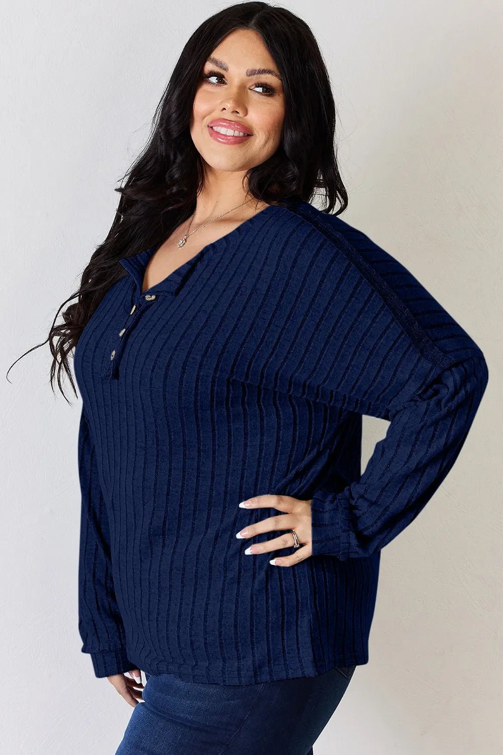 Basic Bae Full Size Ribbed Half Button Long Sleeve T-Shirt - The Coin Has A Say
