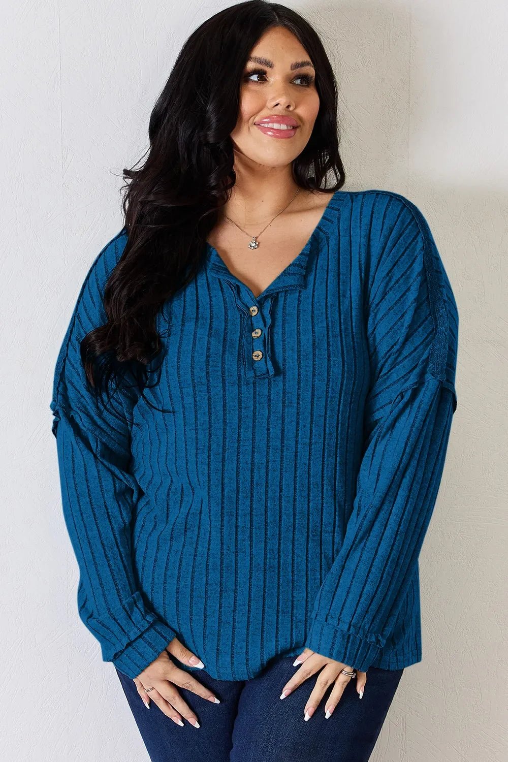 Basic Bae Full Size Ribbed Half Button Long Sleeve T-Shirt - The Coin Has A Say