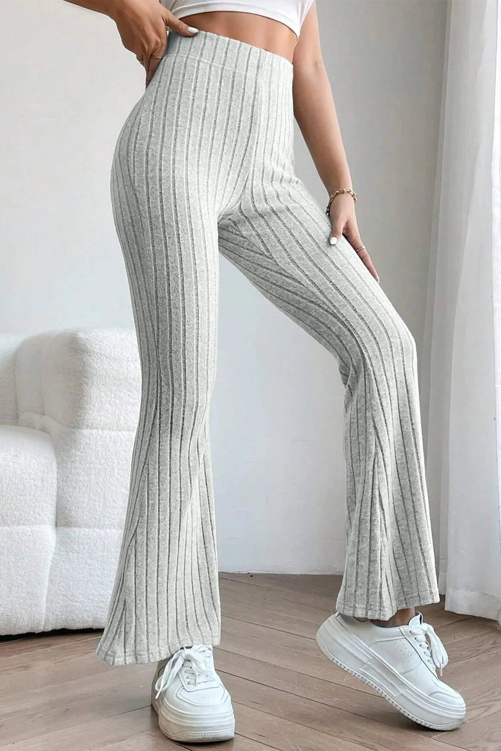 Basic Bae Full Size Ribbed High Waist Flare Pants - The Coin Has A Say