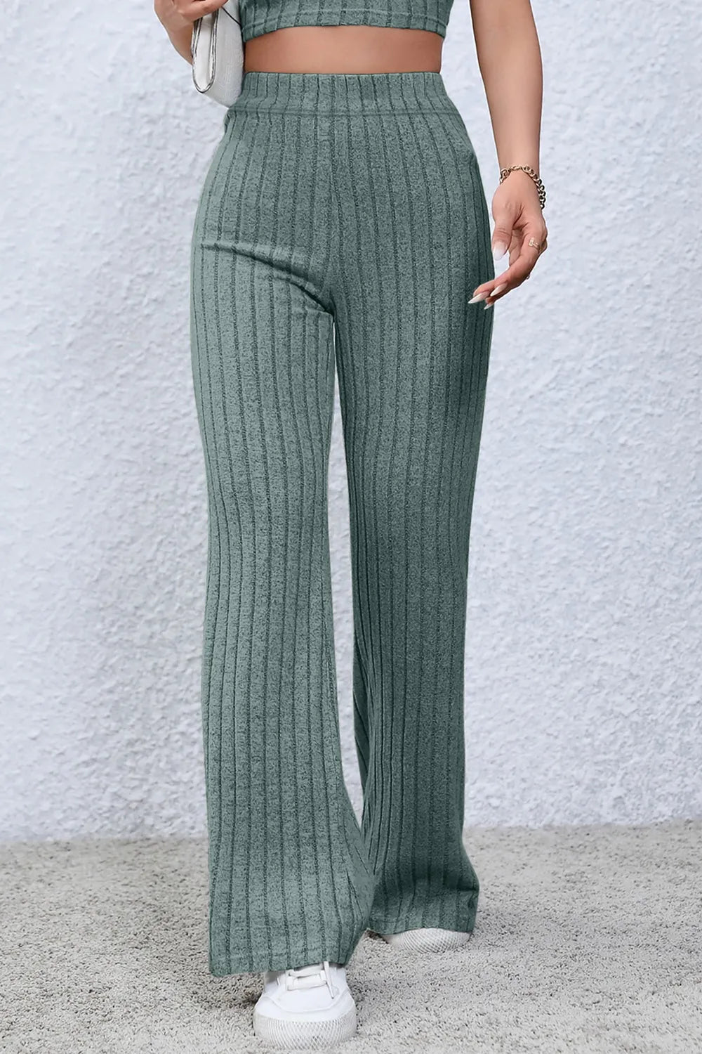 Basic Bae Full Size Ribbed High Waist Flare Pants - The Coin Has A Say