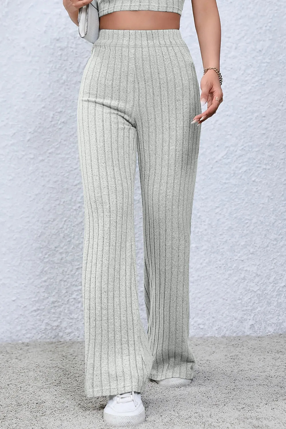 Basic Bae Full Size Ribbed High Waist Flare Pants - The Coin Has A Say