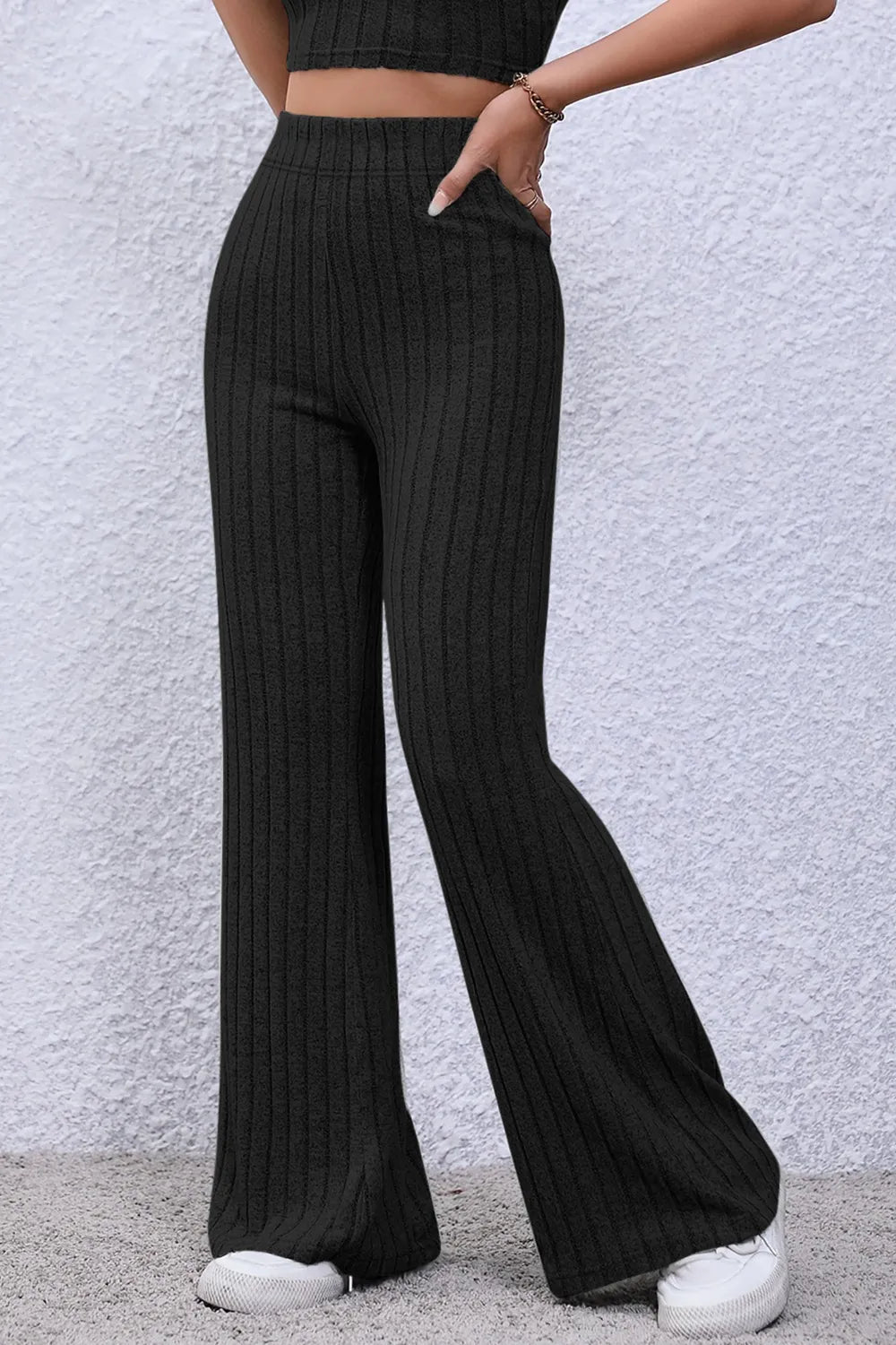 Basic Bae Full Size Ribbed High Waist Flare Pants - The Coin Has A Say