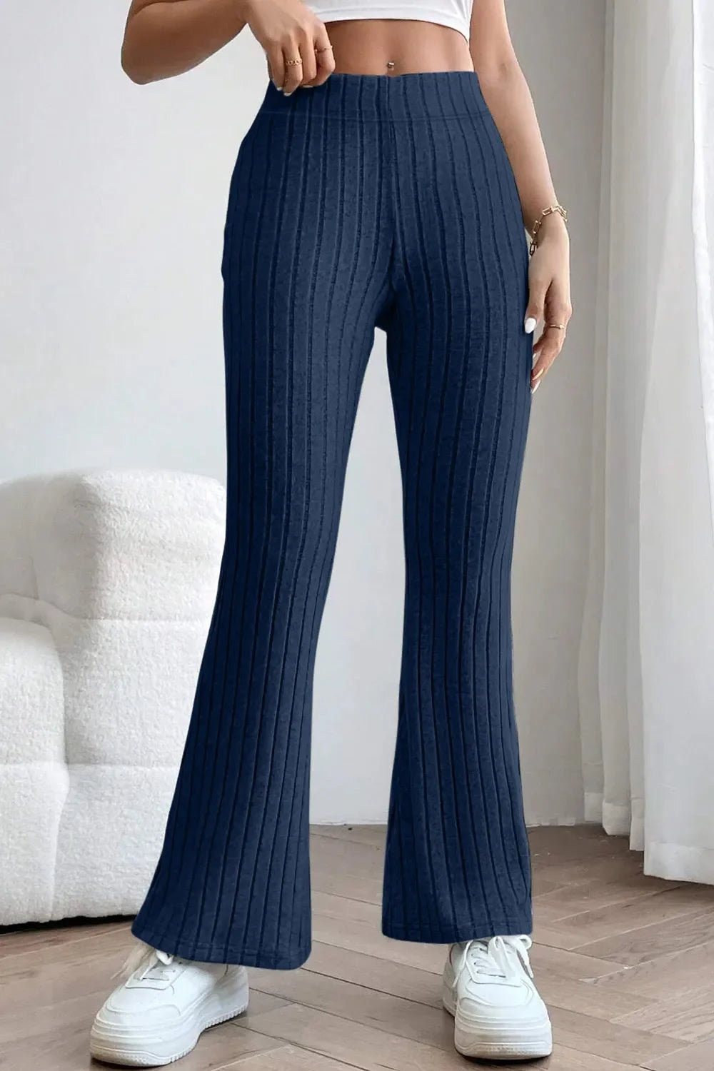 Basic Bae Full Size Ribbed High Waist Flare Pants - The Coin Has A Say
